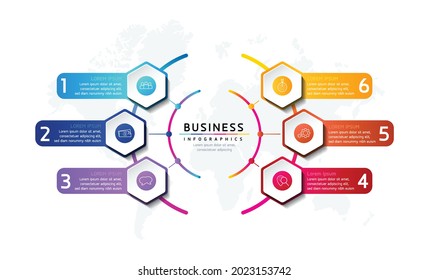 Vector illustration, infographics design, template, marketing, information, with 6 options or steps