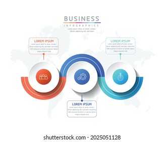 Ilustración vectorial, diseño de infografías, plantilla, marketing, información con 3 opciones o pasos
