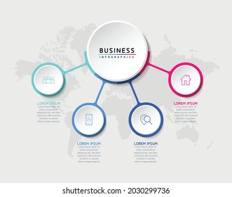 Ilustración vectorial, diseño de infografías, plantilla, marketing, información con 4 opciones o pasos