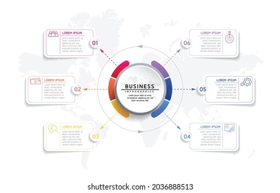 Ilustración vectorial, diseño de infografías, plantilla, marketing, información con 6 opciones o pasos