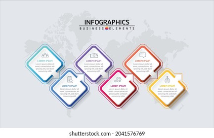 Ilustración vectorial, diseño de infografías, plantilla, marketing, información con 6 opciones o pasos