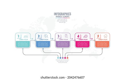 Ilustración vectorial, diseño de infografías, plantilla, marketing, información con 5 opciones o pasos