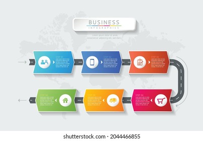 Plantilla de diseño de infografías de ilustraciones vectoriales, información empresarial, gráfico de presentación, con 6 opciones o pasos. 
