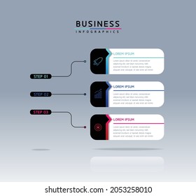 Ilustración vectorial, diseño de infografías, plantilla, marketing, información con 3 opciones o pasos