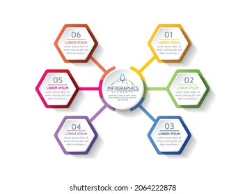 Vector illustration infographics design template, business information, presentation chart, with 6 options or steps. 