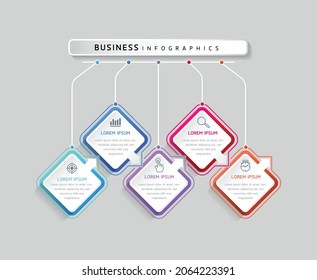 Vector illustration infographics design template, business information, presentation chart, with 5 options or steps. 