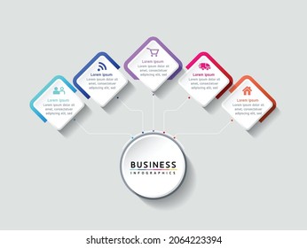 Vector illustration infographics design template, business information, presentation chart, with 5 options or steps. 