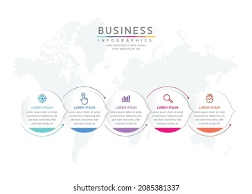 Ilustración vectorial, diseño de infografías, plantilla, marketing, información con 5 opciones o pasos