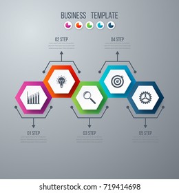 Vector illustration infographics five options. Data and information visualization. Dynamic infographics stylish geometric. element for design business invitations, gift cards, flyers and brochures