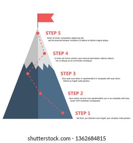 Vector illustration infographics five steps to success, motivation path uphill