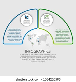 Vector illustration. Infographics in the form of a circle and 2 segments. Template for graphs, presentations, business, education with two steps.