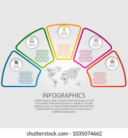 Vector illustration. Infographics in the form of a circle and 5 segments with an outline and no fill. Template for graphs, presentations, business, education with five steps.