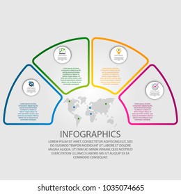 Vector illustration. Infographics in the form of a circle and 4 segments with an outline and no fill. Template for graphs, presentations, business, education with four steps.