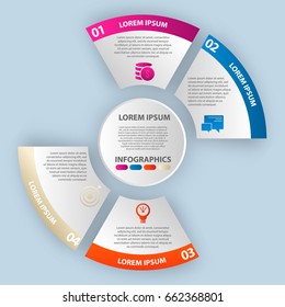 Vector illustration. Infographics in the form of a circle and 4 segments. Template for graphs, presentations, business, education with four steps and a circle in the center.