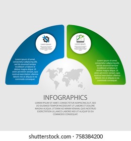  Ilustración vectorial. Infografía en forma de círculo y 2 segmentos. Plantilla para gráficos, presentaciones, negocios, educación con dos pasos.