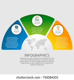 Vector illustration. Infographics in the form of a circle and 3 segments. Template for graphs, presentations, business, education with three steps.