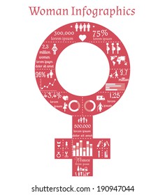 vector illustration of infographics in form of woman sign concerning to health, pregnancy and make-up themes