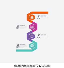 Vector illustration infographics four options. Data and information visualization. Dynamic infographics stylish geometric. element for design business invitations, gift cards, flyers and brochures