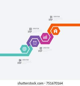 Ilustración vectorial: cuatro opciones. Visualización de datos e información. Las infografías dinámicas geométricas estilizadas. elemento para el diseño de invitaciones comerciales, tarjetas de regalo, volantes y folletos