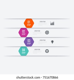 Vector illustration infographics four options. Data and information visualization. Dynamic infographics stylish geometric. element for design business invitations, gift cards, flyers and brochures