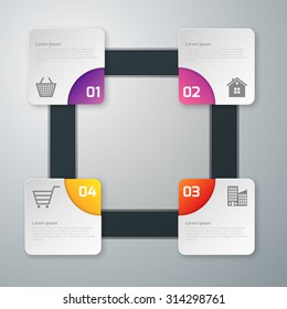 Vector illustration, infographics, four paper squares with rounded corners.