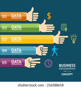 Vector illustration. Infographics with hands for business, finance. Flat Design