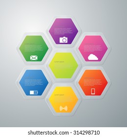 Vector illustration, infographics, hexagons with shadows.