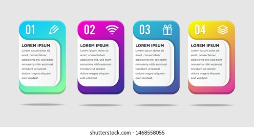 Vector illustration infographics long squares with rounded corners. design elements for your business data with four options, parts, steps, timelines or processes. gradient colors. 