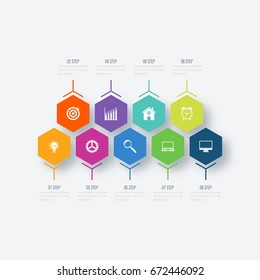 Vector Illustration Infographics Nine Options. Template For Brochure, Business, Web Design