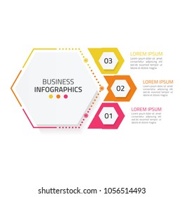 Vector illustration infographics number options template design with hexagons 3 steps. Can be used for workflow layout, diagram, brochure, business step or presentation, web design.