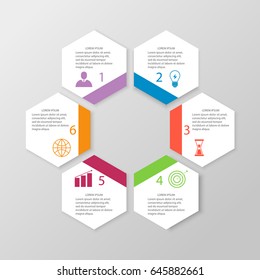 Vector illustration of infographics options with six. Can be used as a template for brochures, business web design, banner.