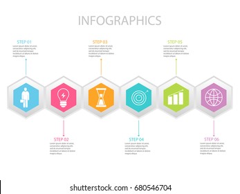 Vector illustration of infographics options with six. Can be used as a template for brochures, business web design, banner.