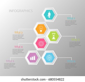 Vector illustration of infographics options with six. Can be used as a template for brochures, business web design, banner.