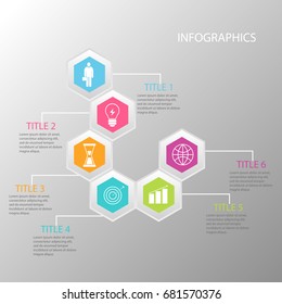Vector illustration of infographics options with six. Can be used as a template for brochures, business web design, banner.