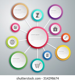 Vector illustration, infographics, paper circles with shadows.