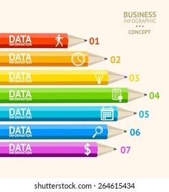Vector illustration. Infographics with pencils for business, finance. Flat Design 
