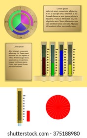 Vector illustration infographics pie chart and graph with scale. Added separate segments of a circular graph and a circular aperture. There is room for text.