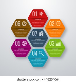 Vector illustration infographics seven hexagons. Stock vector