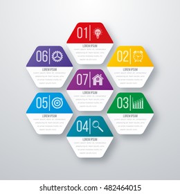 Vector illustration infographics seven hexagons. Stock vector