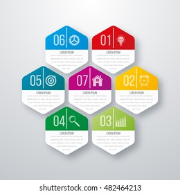 Vector illustration infographics seven hexagons. Stock vector