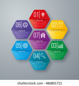 Vector illustration infographics seven hexagons. Stock vector