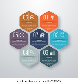 Vector illustration infographics seven hexagons. Stock vector