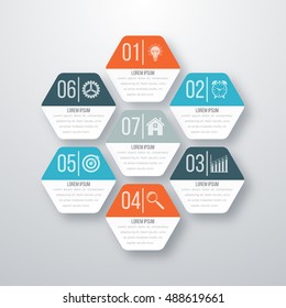 Vector illustration infographics seven hexagons. Stock vector