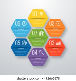 Vector illustration infographics seven hexagons. Stock vector