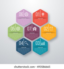 Vector illustration infographics seven hexagons. Stock vector