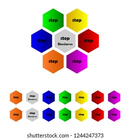 Vector illustration infographics six hexagons. Stock vector.On a white background used in a corporate job.