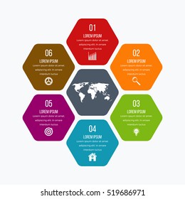 Vector illustration infographics six hexagons. Stock vector