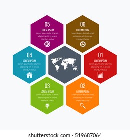 Vector illustration infographics six hexagons. Stock vector