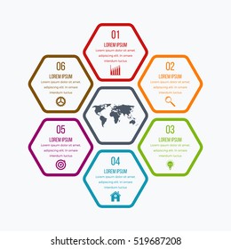 Vector illustration infographics six hexagons. Stock vector