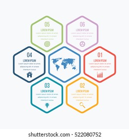 Vector illustration infographics six hexagons. Stock vector